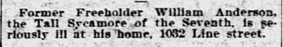 1032 Line Street — William Anderson family, Philadelphia Inquirer, August 6, 1906