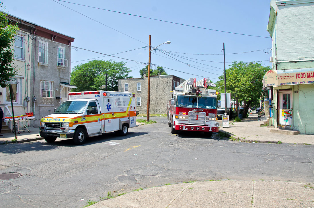 Looking southwest at the intersection of South 8th Street and Line Street, May 29, 2012