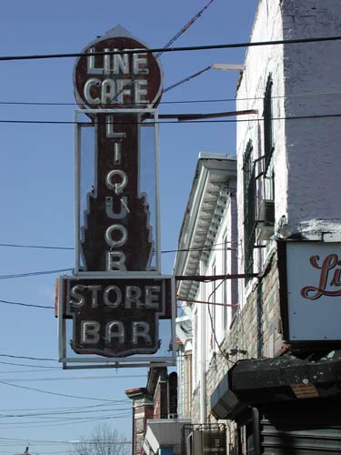 The Line Cafe neon sign, 519 Line Street, Camden NJ, February 11, 2003