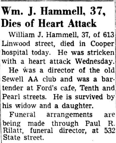 Wm. J. Hammell, 37, Dies of Heart Attack, Camden Courier-Post, May 4, 1950