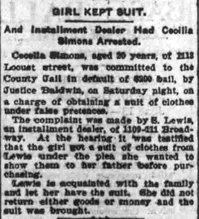 Newspaper clipping about 1113 Locust Street, 1903