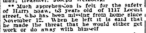 Newspaper clipping about 1117 Locust Street, 1910