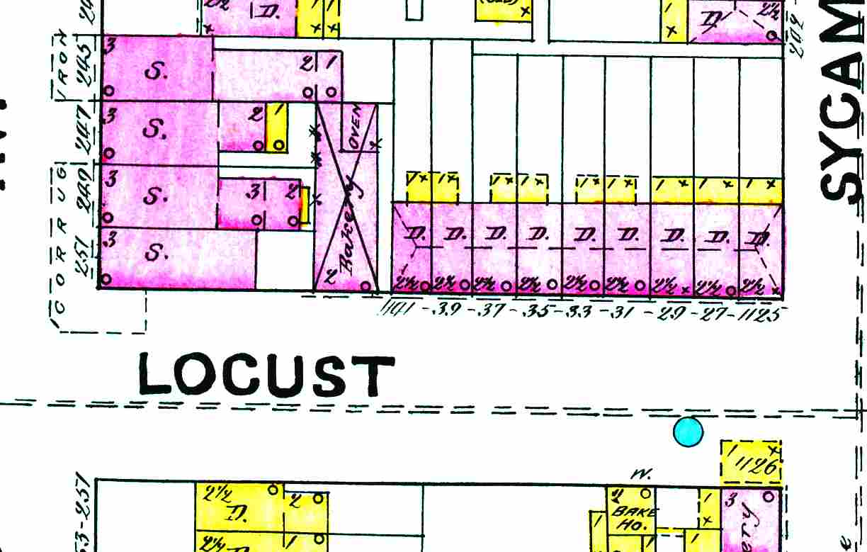 Sanborn map of the 1100 block of Locust Street (1125–1141), 1891