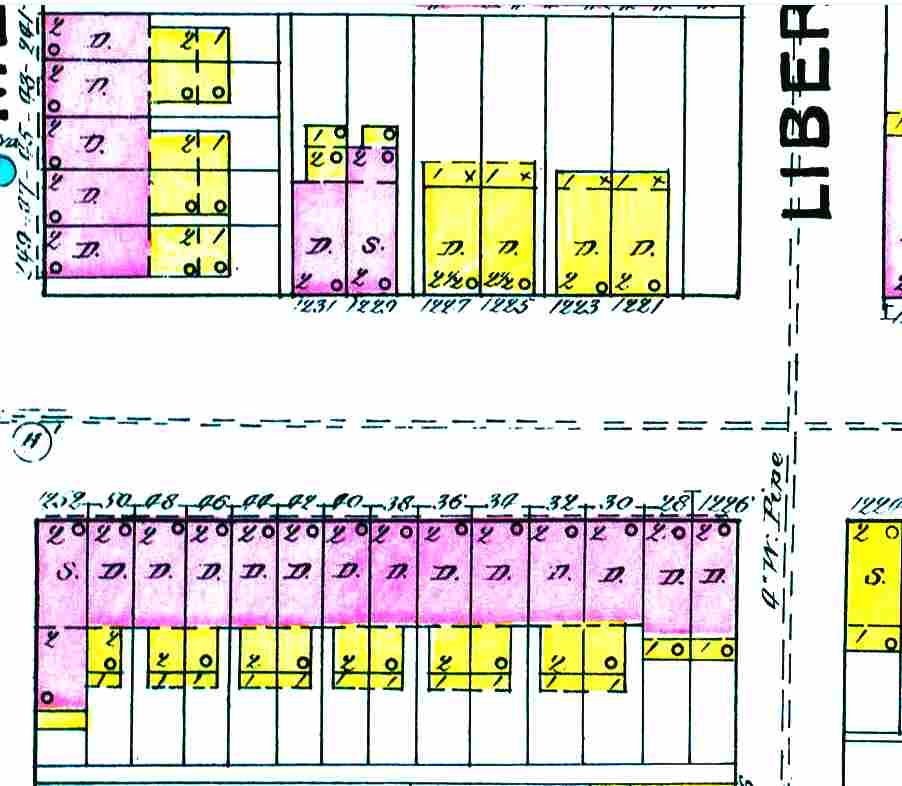 Sanborn map of the 1200 block of Locust Street (1226–1252), 1891