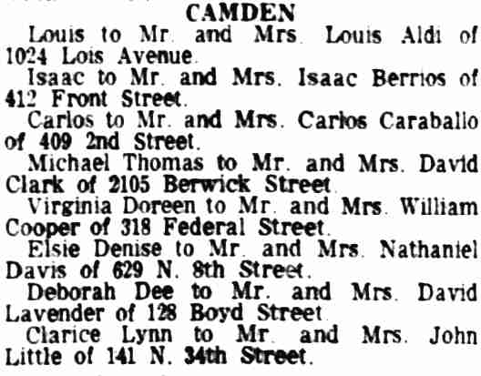 141 North 34th Street — John Little family, Camden Courier-Post November 9, 1967
