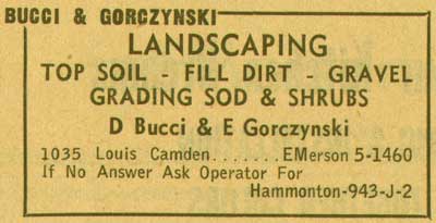 1035 Louis Street — Bucci & Gorczynski Landscaping, 1955 NJ Bell YP ad