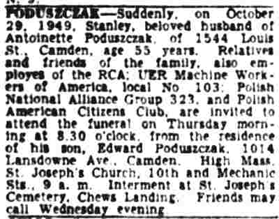 1544 Louis Street — obituary clipping, 1949