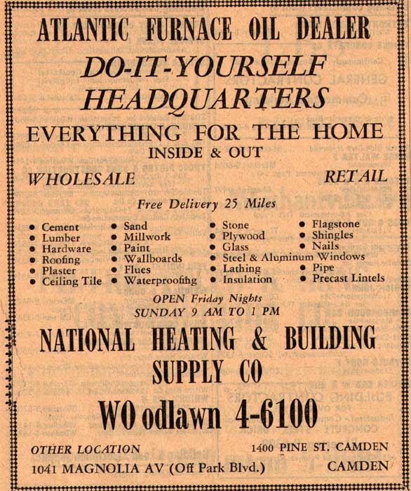 1400 Pine Street — National Heating & Building Supply Co., 1955 New Jersey Bell Yellow Pages ads