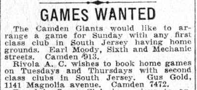 Games Wanted — Camden Courier-Post, June 7, 1932 — Rivola A.C., Gus Gold, 1141 Magnolia Avenue
