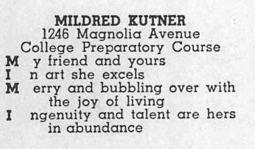 Mildred Kutner — Camden High School 1942 yearbook entry
