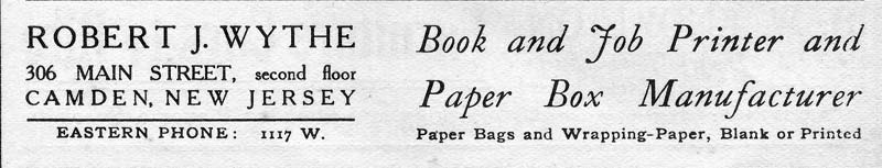 306 Main Street, Robert J. Wythe, 1906 advertisement