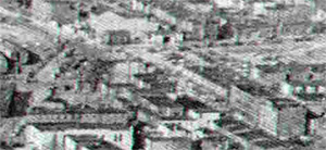 1952 aerial view of Main Street at Point Street, showing the Camden Casket Company (formerly the Weidenhammer Bottling Works) in the upper right corner