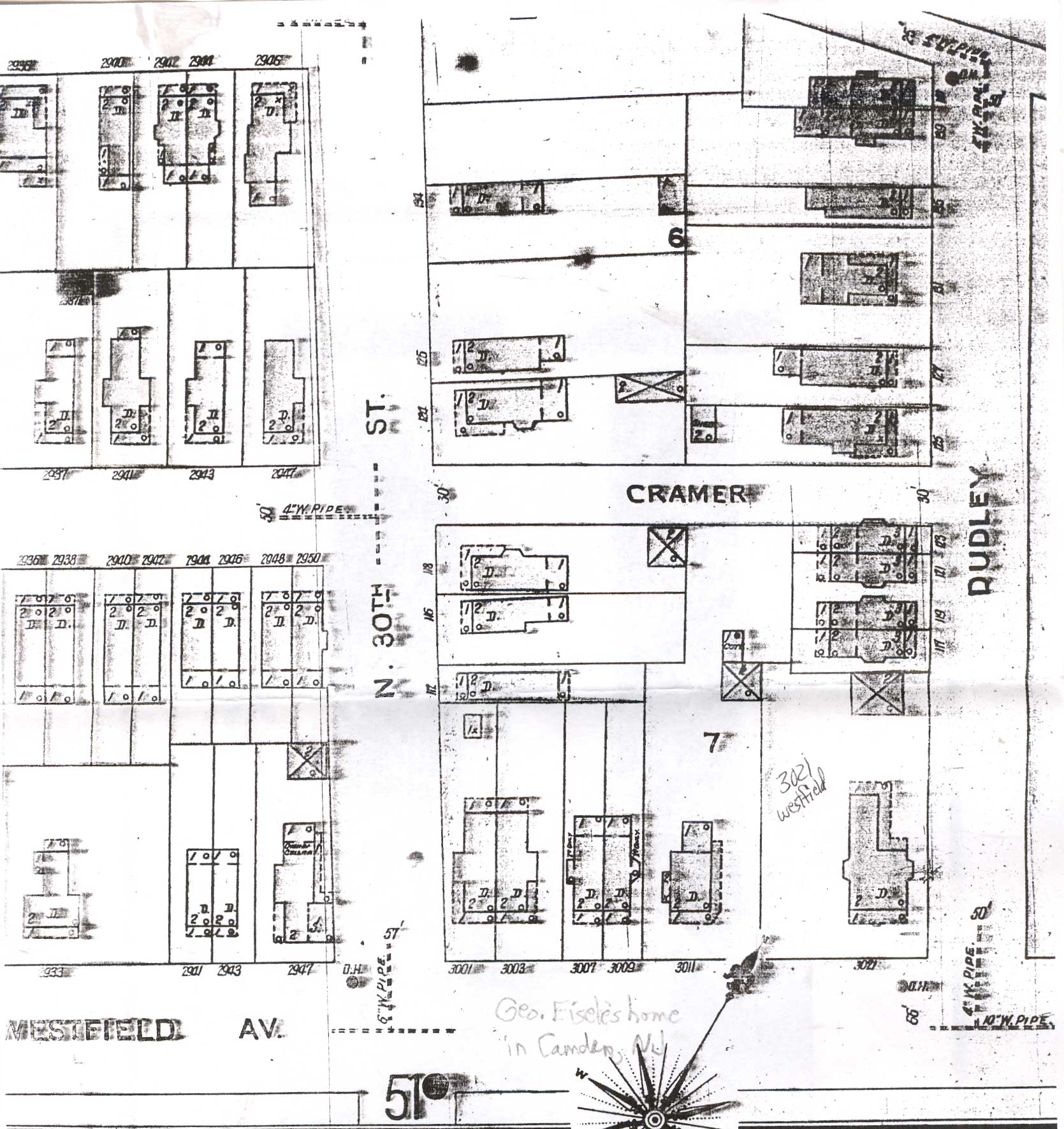 1906 Sanborn map showing Westfield Avenue from 2933 to Dudley Street