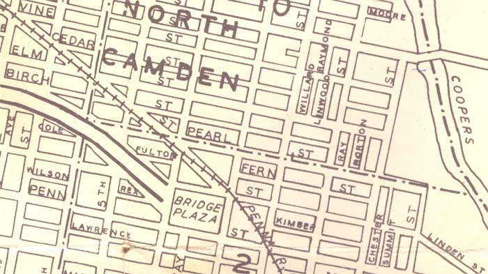 1946 Map of Camden — Fern Street runs east from 7th Street, between Linden and Pearl Streets