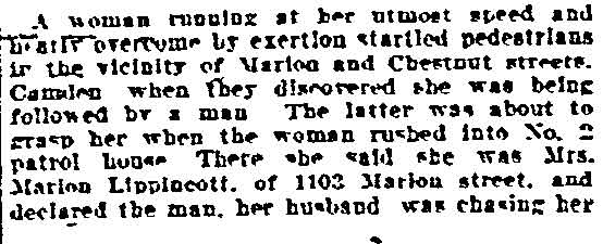 Woman Runs from Husband — Philadelphia Inquirer, March 24, 1905