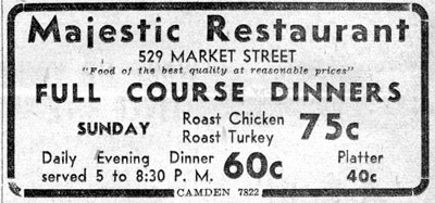529 Market Street, Majestic Restaurant, February 1933