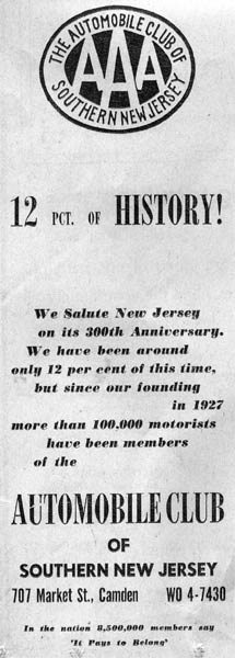 707 Market Street, AAA Automobile Club of Southern NJ, Camden Courier-Post ad, May 1964