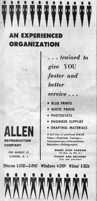 800 Market Street, Allen Reproduction Company, Camden Courier-Post ad, May 1964