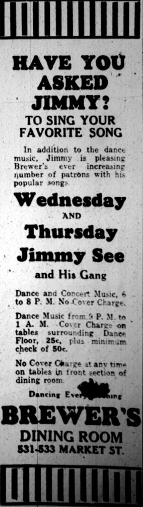 Brewer's Dining Room advertisement — January 2, 1928