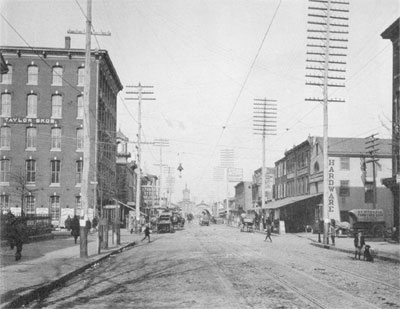 Market Street west of Front Street, looking toward the Delaware River, c. 1890