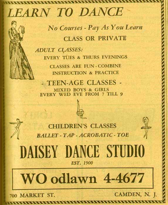 700 Market Street, Victor Daisy Dance Studio, NJ Bell Yellow Pages ad, 1955