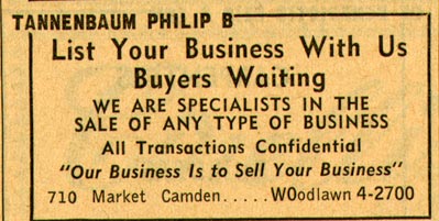 710 Market Street, Philip B. Tannenbaum, NJ Bell Yellow Pages ad 2 of 2, 1955