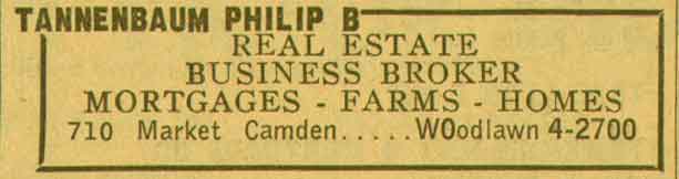 710 Market Street, Philip B. Tannenbaum, NJ Bell Yellow Pages ad 1 of 2, 1955