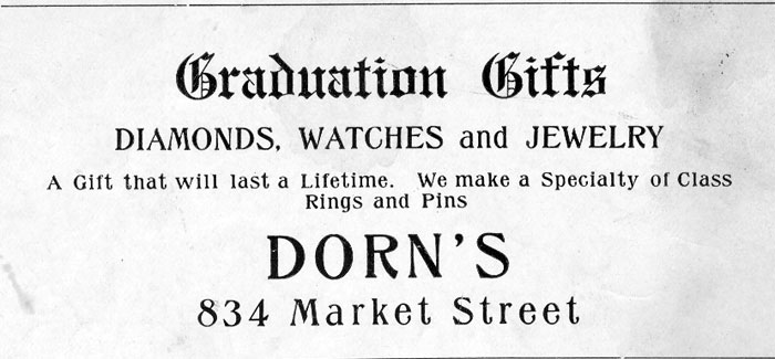 834 Market Street, Dorn's jewelers, Camden High School 1919 Purple & Gold yearbook