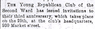 930 Market Street, Young Republican Club of the Second Ward, Camden Courier, October 22, 1894