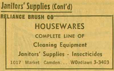 1017 Market Street, Reliance Brush Company, NJ Bell Yellow Pages ad, 1955