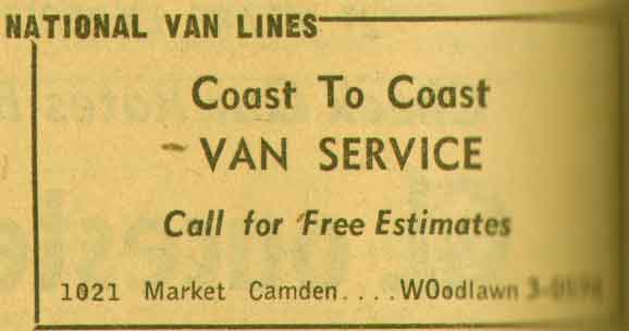 1021 Market Street, National Van Lines, NJ Bell Yellow Pages ad, 1955
