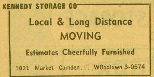 1021 Market Street, Kennedy Storage Company, NJ Bell Yellow Pages ad, 1955