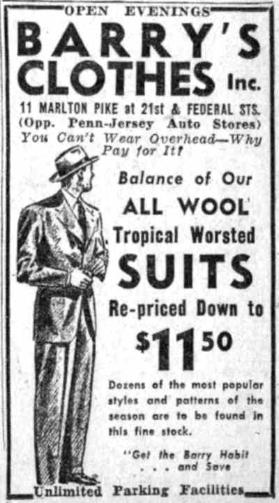 Barry's Clothes Inc. ad, 11 Marlton Pike, July 26, 1941