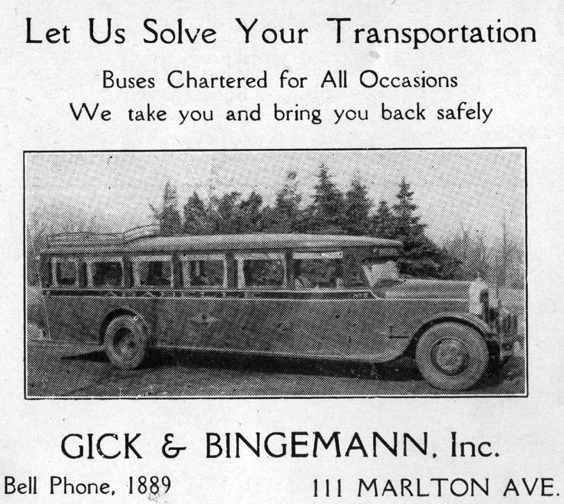 Gick & Bingemann Inc. bus advertisement, Tall Cedars of Lebanon program, 1931