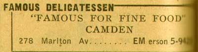 278 Marlton Avenue, Famous Delicatessen, 1955