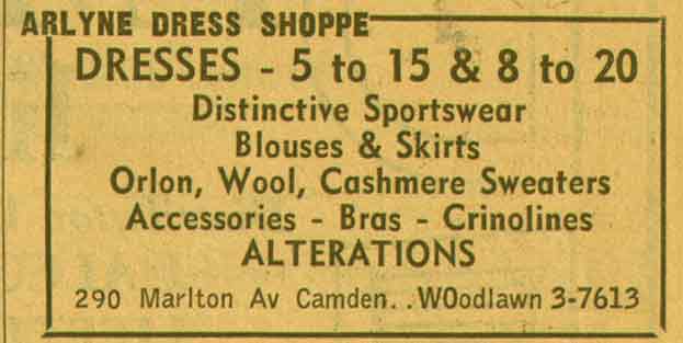 290 Marlton Avenue, Arlyne Dress Shoppe, 1955