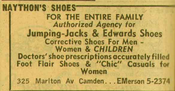 325 Marlton Avenue, Naython's Shoes, 1955 New Jersey Bell Yellow Pages