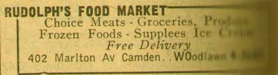 402 Marlton Avenue, Rudolph's Food Market, 1955 New Jersey Bell Yellow Pages