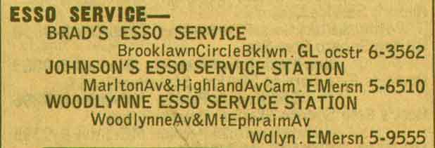 680 Marlton Avenue, Johnson's Esso Service Station, 1955 New Jersey Bell Yellow Pages