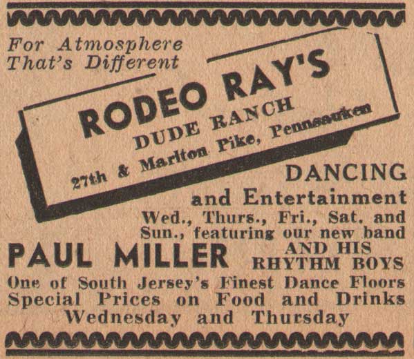 Rodeo Ray's Dude Ranch advertisement, 27th & Marlton Pike, Pennsauken, Camden Courier-Post, February 11, 1938
