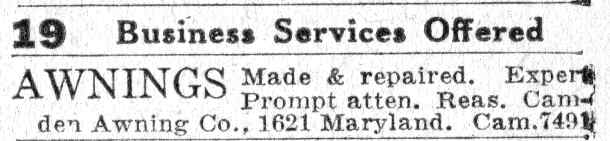 Camden Awning Company advertisement — Camden Courier-Post, June 7, 1932