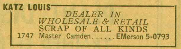 Katz Louis — Wholesale & Retail Scrap — New Jersey Bell Yellow Pages, 1955