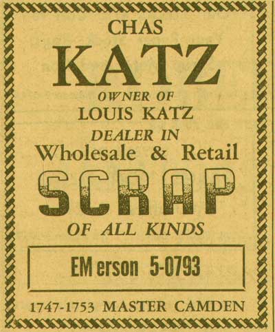 Chas Katz — Scrap of All Kinds — New Jersey Bell Yellow Pages, 1955