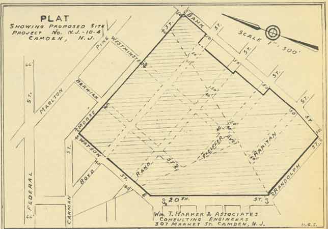 Plat showing proposed site for the Peter J. McGuire Gardens Public Housing Project, February 14, 1951