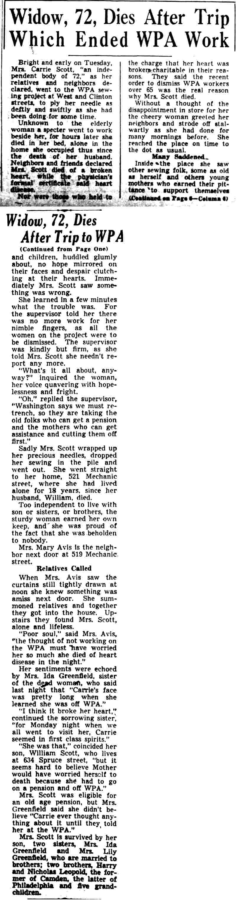 521 Mechanic Street, December 2, 1938 — William Scott obituary