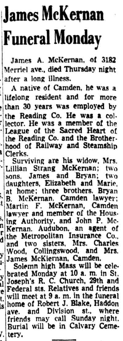 Camden Courier-Post, April 3, 1953 — James McKernan obituary