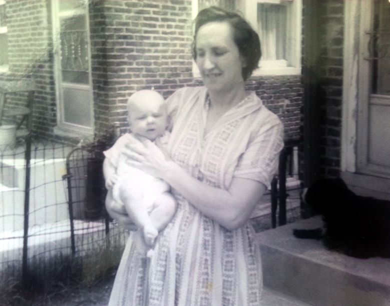2927 Mickle Street — backyard picture from 1966, Elizabeth B. Hoogerwerff with granddaughter Christine Marcinek