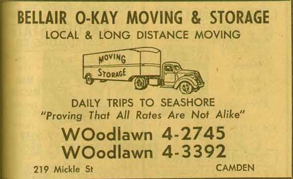 219 Mickle Street — Bellair O-Kay Moving & Storage, 1955 New Jersey Bell Telephone Yellow Pages