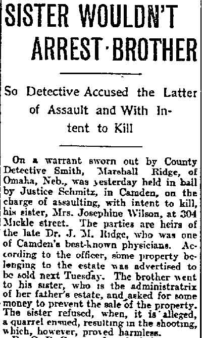 304 Mickle Street — Mrs. Josephine Ridge Wilson, Philadelphia Inquirer, March 15, 1903 (PDF available)