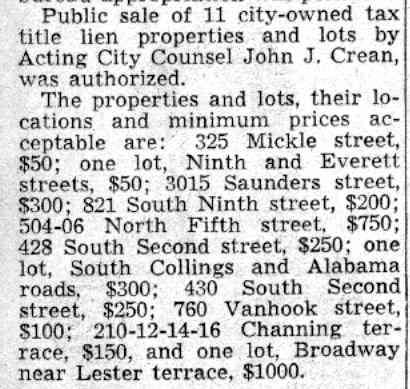 Camden Courier-Post, July 25, 1941 — Public Sale of City Properties